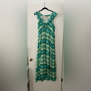 Oliphant Green and Blue V-Neck Dress